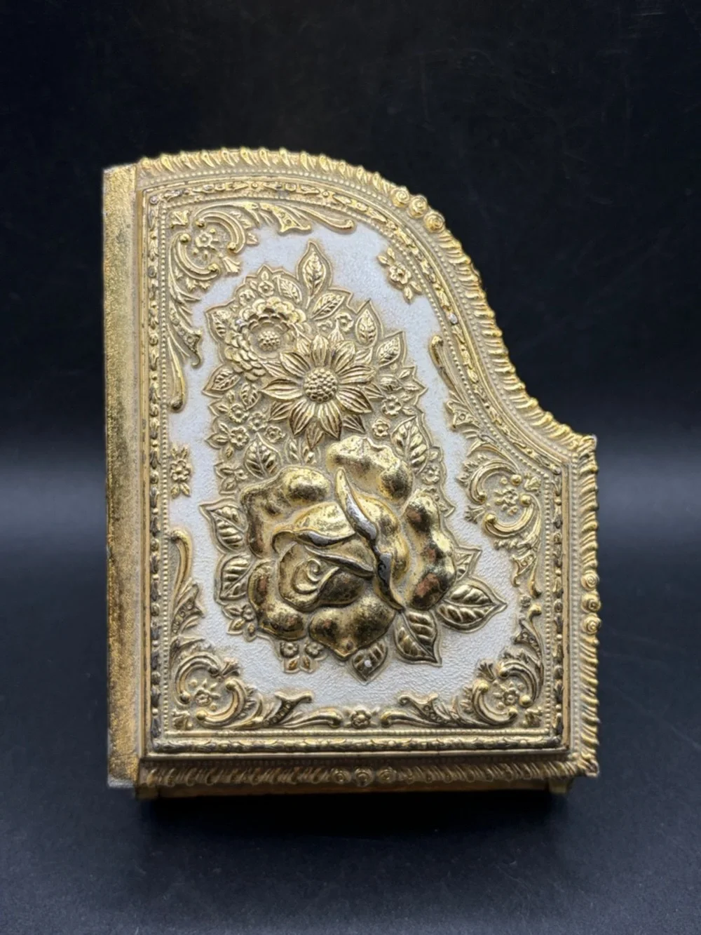 Vintage Grand Piano Gold Tone Rose Floral Hinged Jewelry Box Trinket Box, Japan